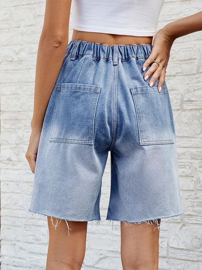 Washed Casual Gradient Quarter Denim Shorts