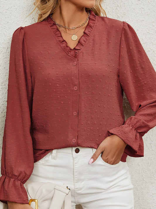 Women's Solid Color V Neck Chiffon Shirt