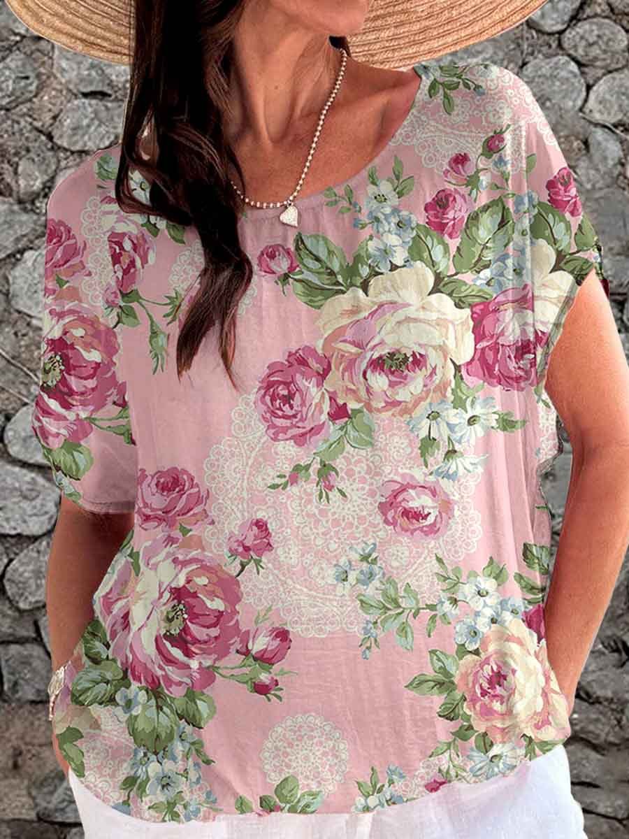 Haut élégant à imprimé floral rose simple pour femme 