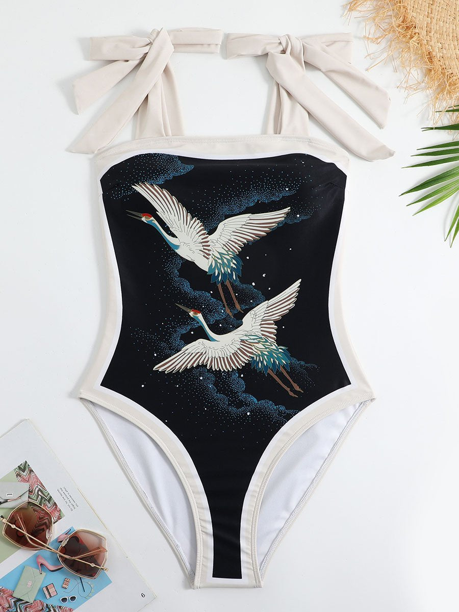 Maillot de bain une pièce vintage pour femme en mousseline de soie 