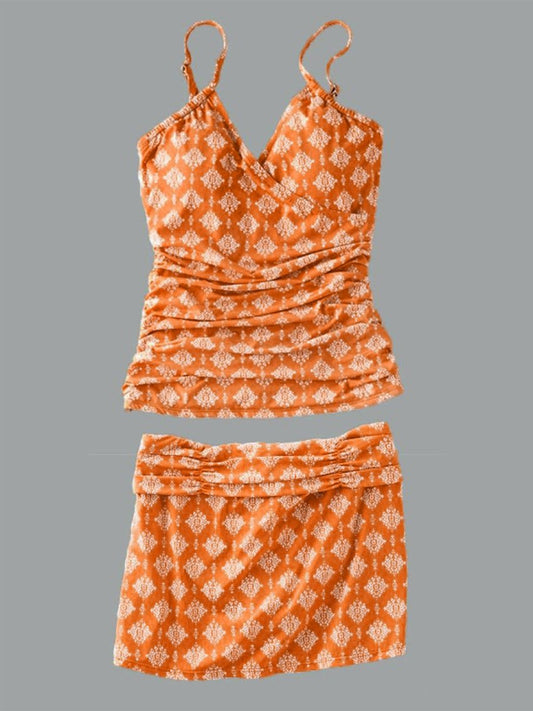 Maillot de bain tankini à col en V et imprimé cachemire pour femme 