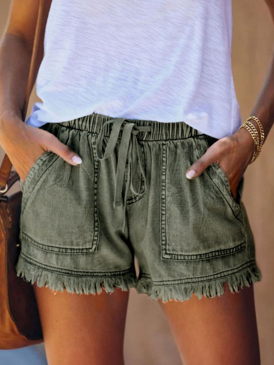 Women's Elastic Waist Drawstring Casual Denim Shorts