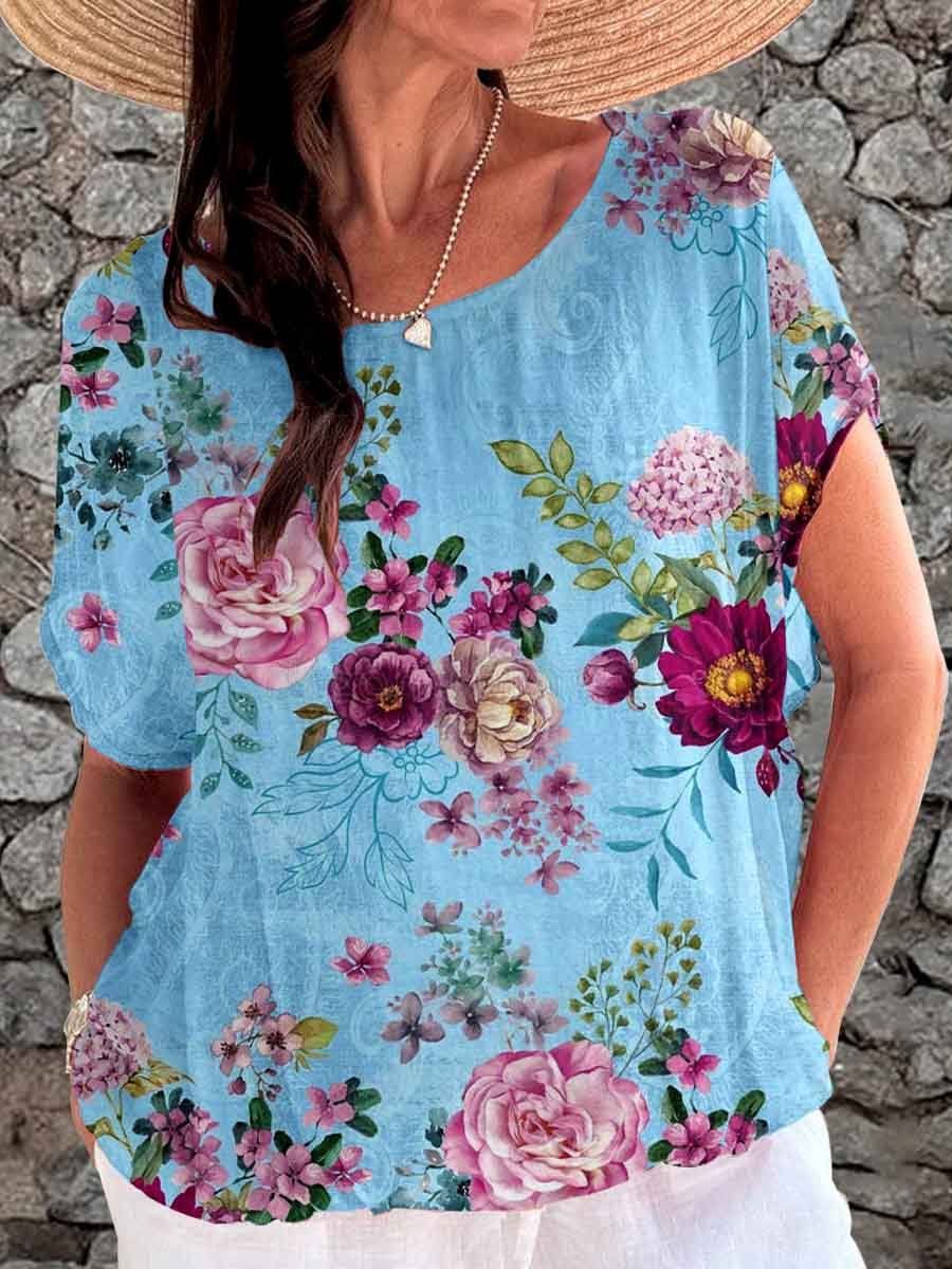 Haut élégant à imprimé floral rose simple pour femme 