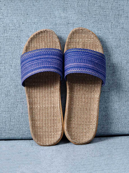 Chaussons antidérapants en lin pour femmes, semelle épaisse 