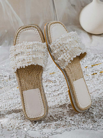 Chaussures de plage plates en paille pour femmes 