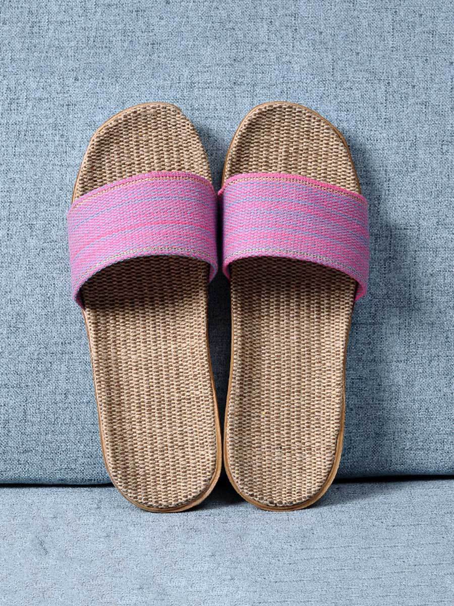 Chaussons antidérapants en lin pour femmes, semelle épaisse 