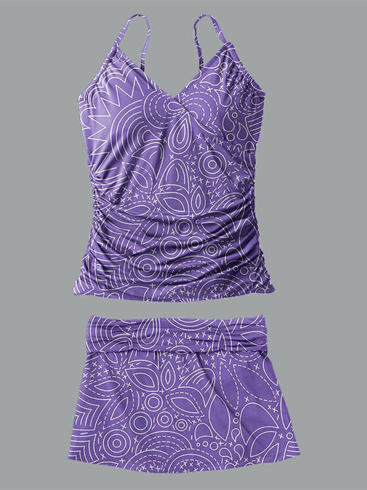 Maillot de bain tankini à col en V et jupe à bretelles pour femme 