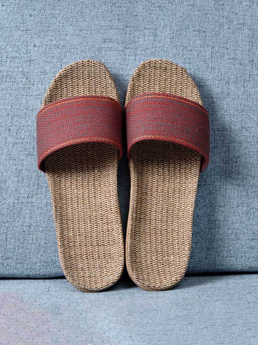 Chaussons antidérapants en lin pour femmes, semelle épaisse 