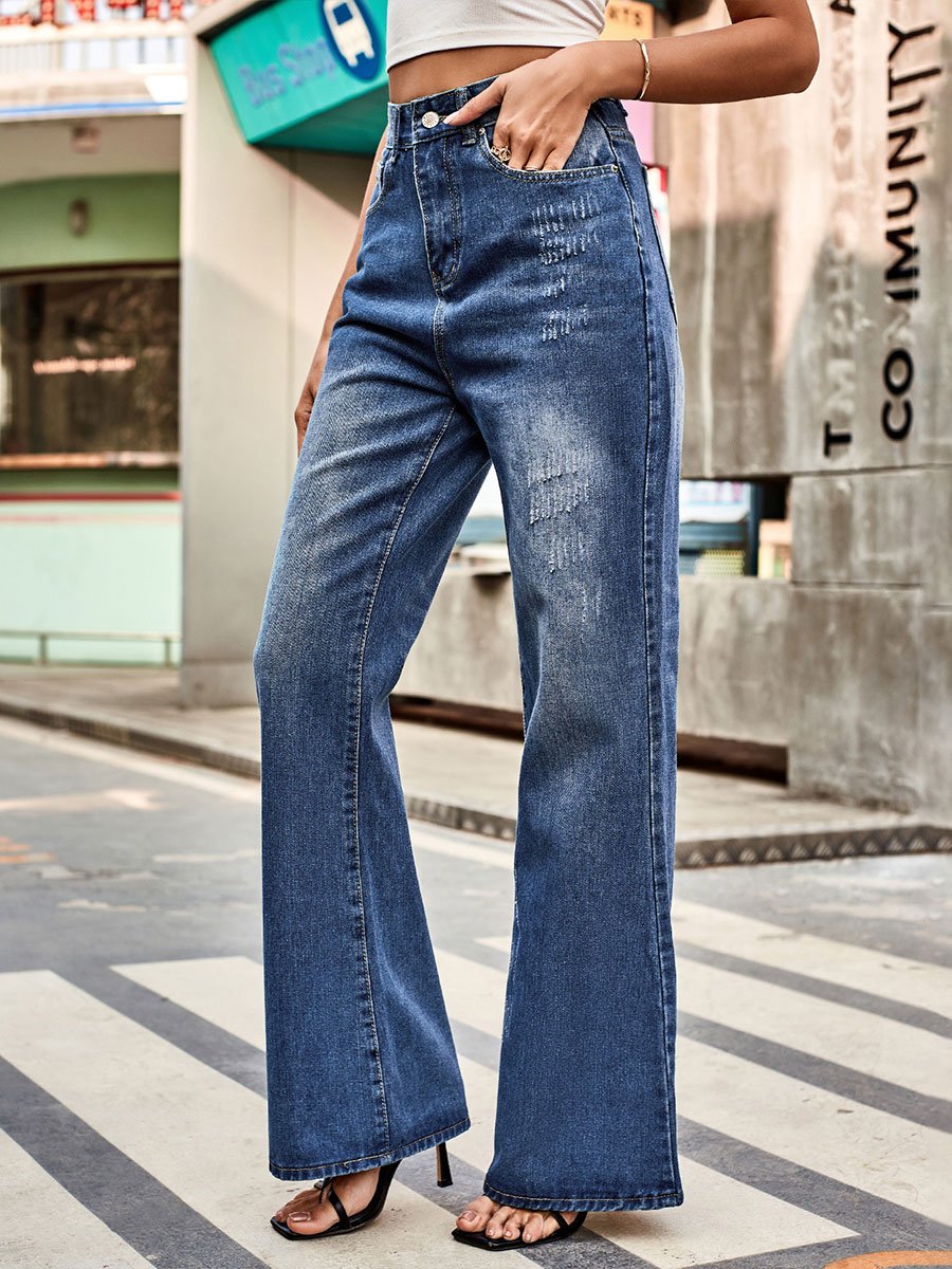 Women's Distressed Mid-Rise Flare Jeans