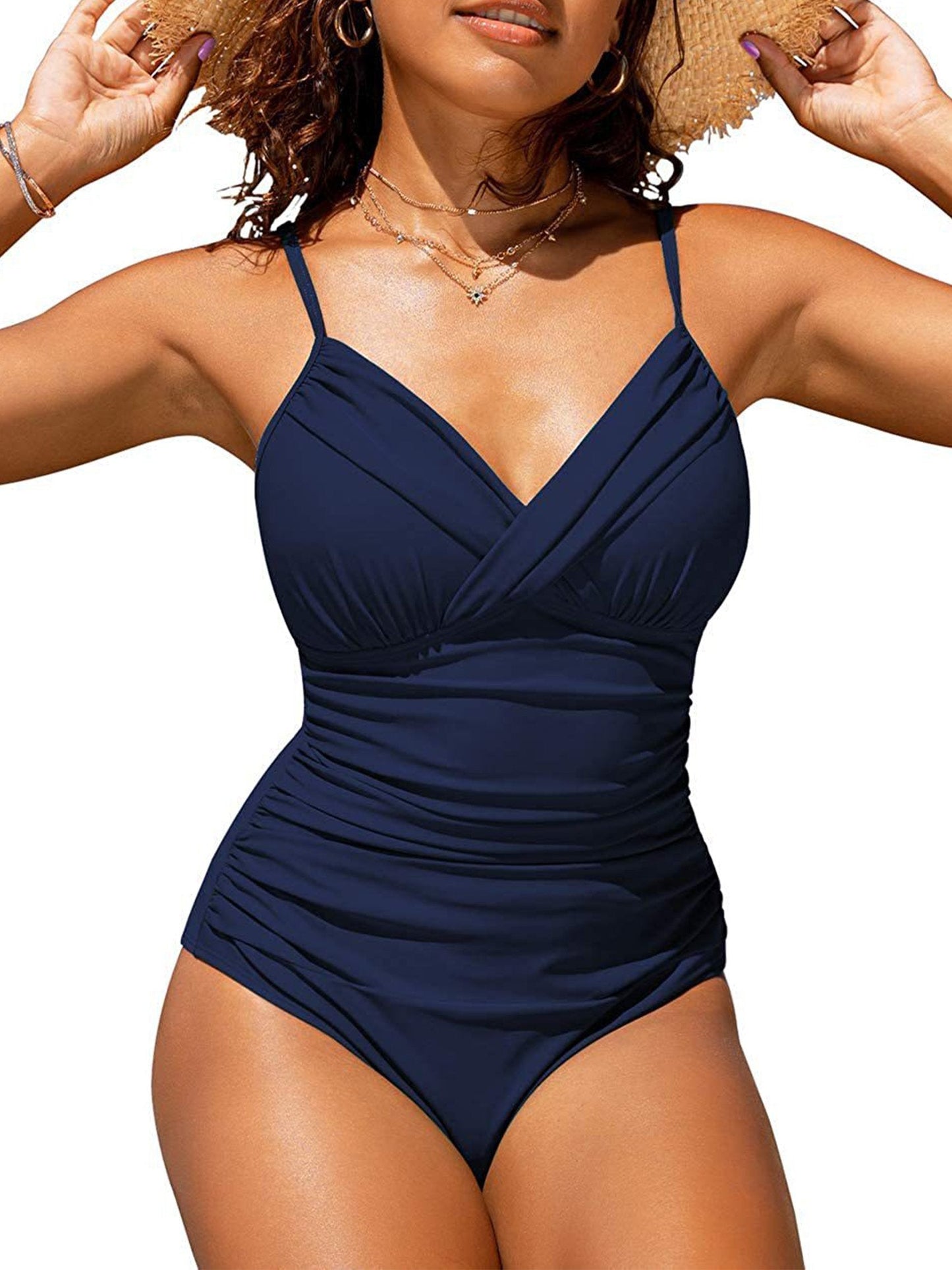 Maillot de bain une pièce à imprimé croisé de couleur unie pour femme 