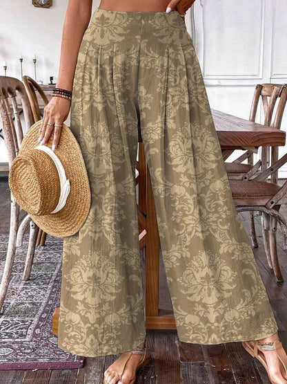 Women's Elegant Simple Floral Pattern Cotton and Linen Pants