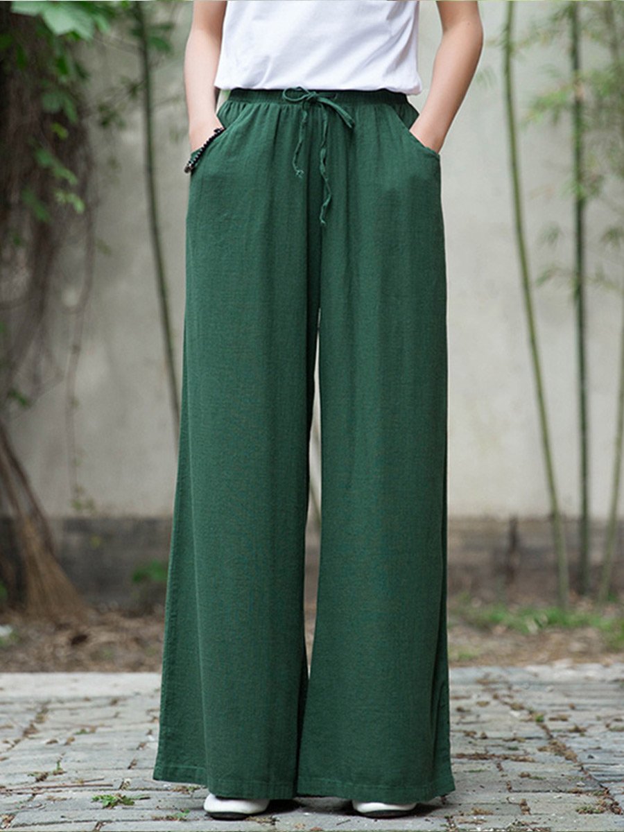 Pantalon large en lin vintage pour femme 