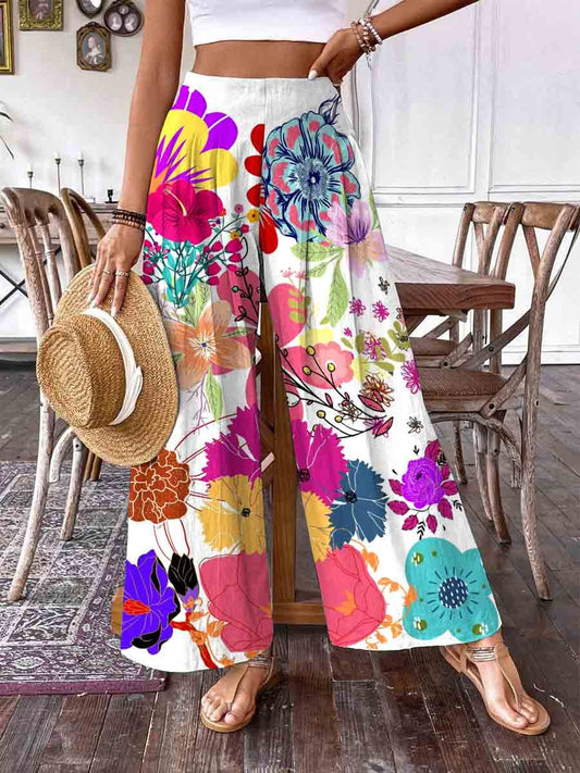 Pantalon large à imprimé floral pour femme