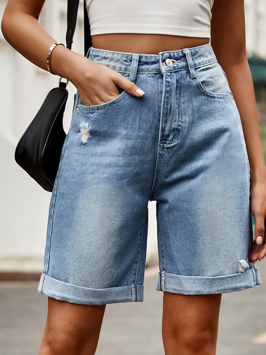 Short en jean à ourlet déchiré 