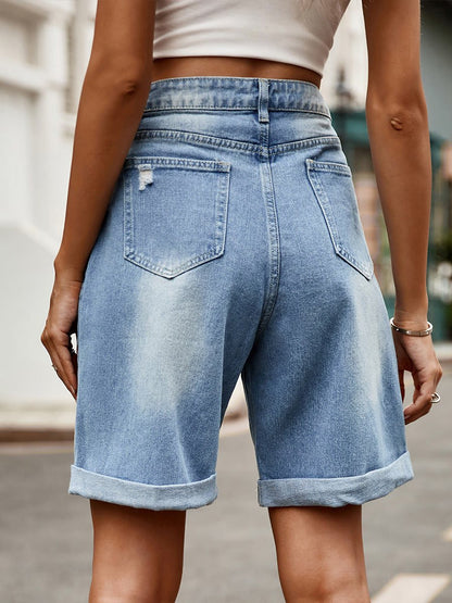 Short en jean à ourlet déchiré 