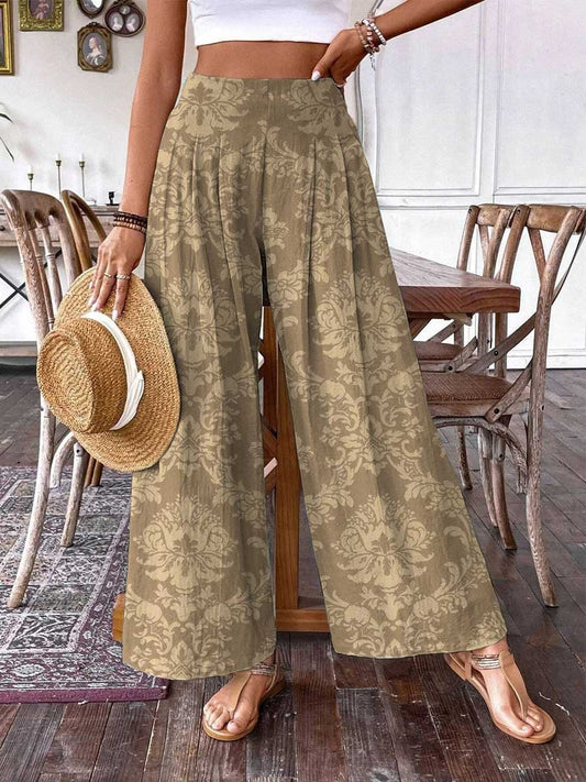 Women's Elegant Simple Floral Pattern Cotton and Linen Pants