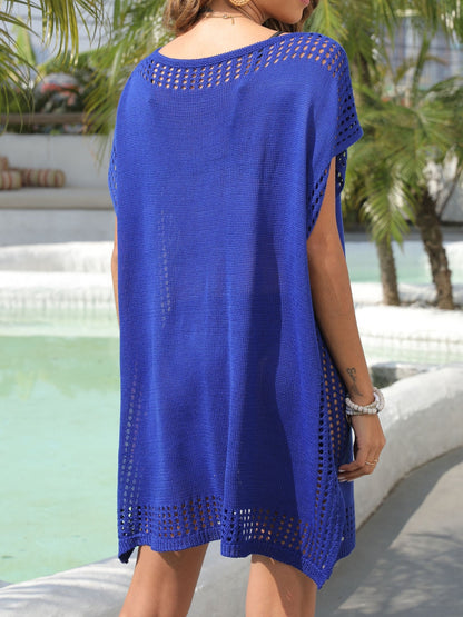 Solid Color V-neck with Hollow Side Slits Cover Up Dress