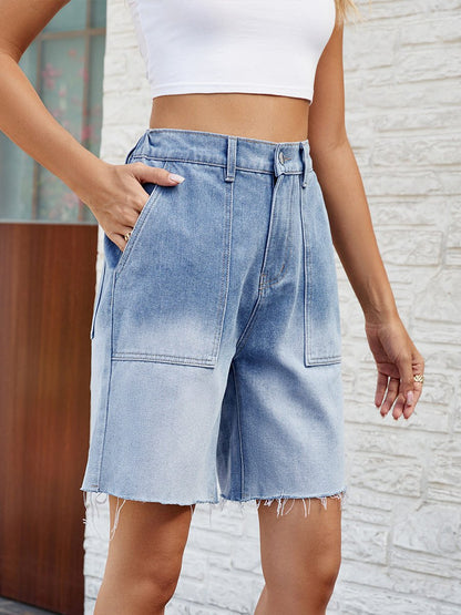 Washed Casual Gradient Quarter Denim Shorts