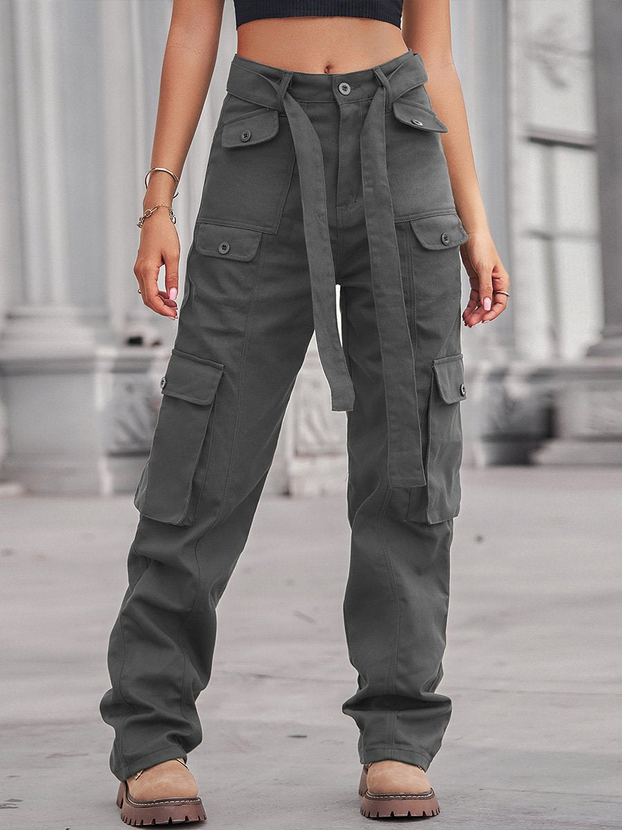 Women's Distressed Multi-Pocket Denim Cargo Pants