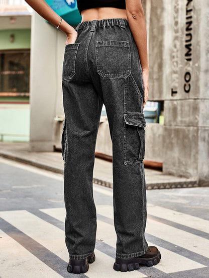 Women's Washed Elastic Waist Denim Overalls