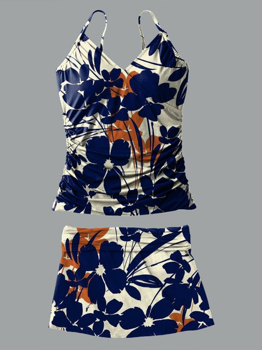 Maillot de bain tankini à col en V et imprimé floral pour femme 