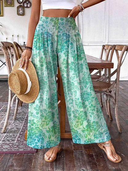 Women's Elegant Simple Floral Pattern Cotton and Linen Pants