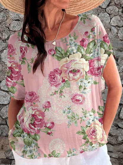 Haut élégant à imprimé floral rose simple pour femme 